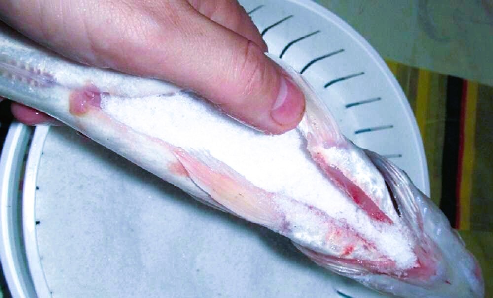 небольшое количество соли в брюшко